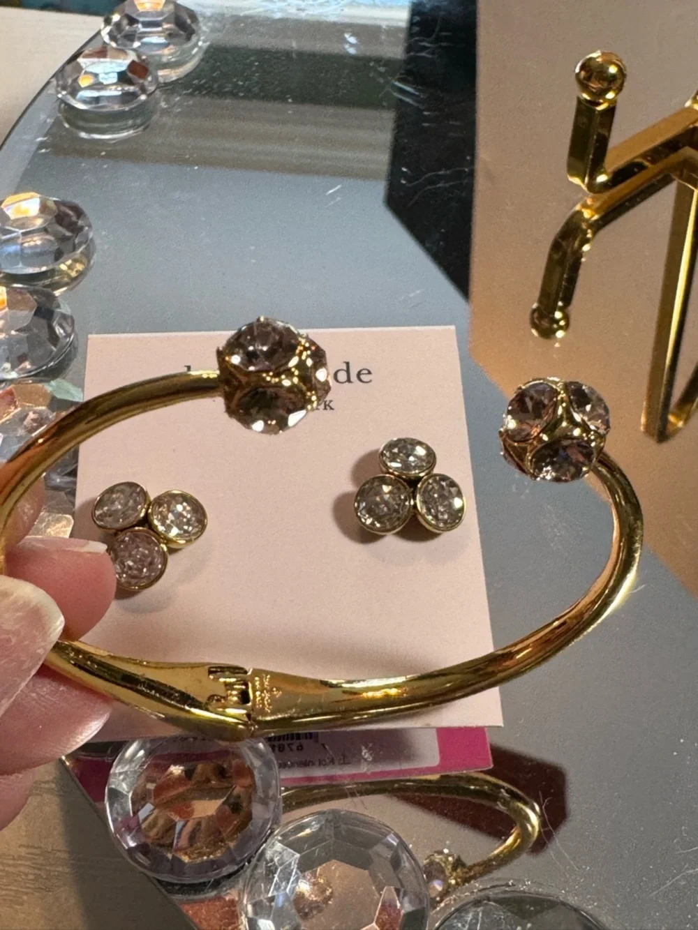 kate spade Gold-Tone Triple Crystal Stud Earrings & matching stone Bracelet - Picture 8 of 10
